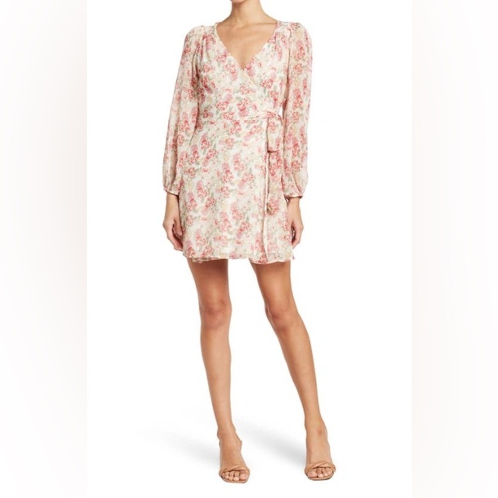 Lush Long Sleeve Spring Floral mini Wrap Dress in XS
